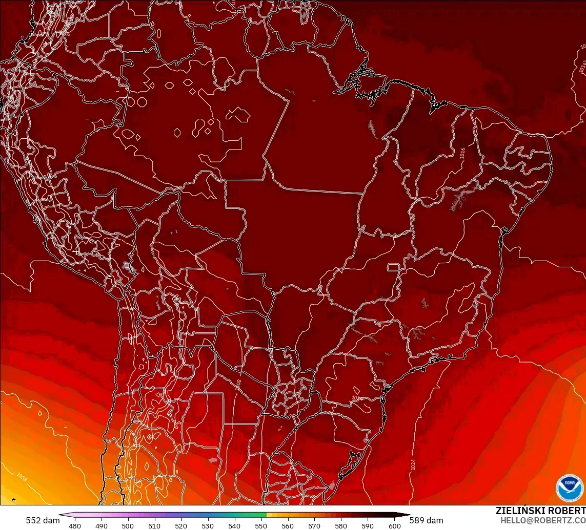 GFS model - Brazil, Geopotential height at 500hPa