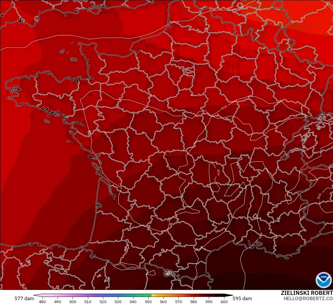 GFS model - France, Geopotential height at 500hPa