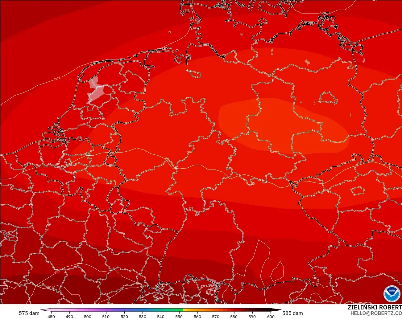 GFS model - Germany, Geopotential height at 500hPa