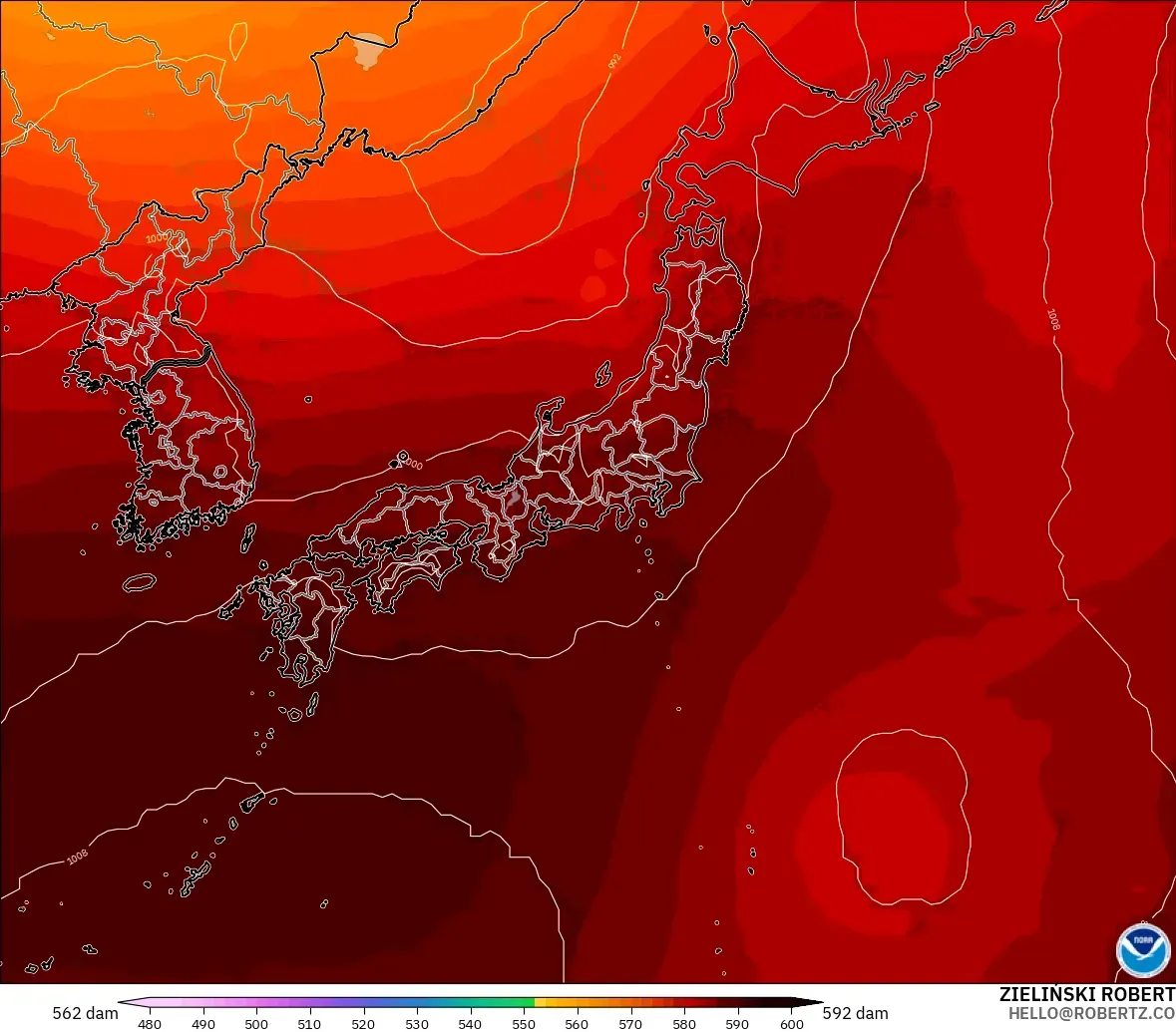 GFS model - Japan, Geopotential height at 500hPa