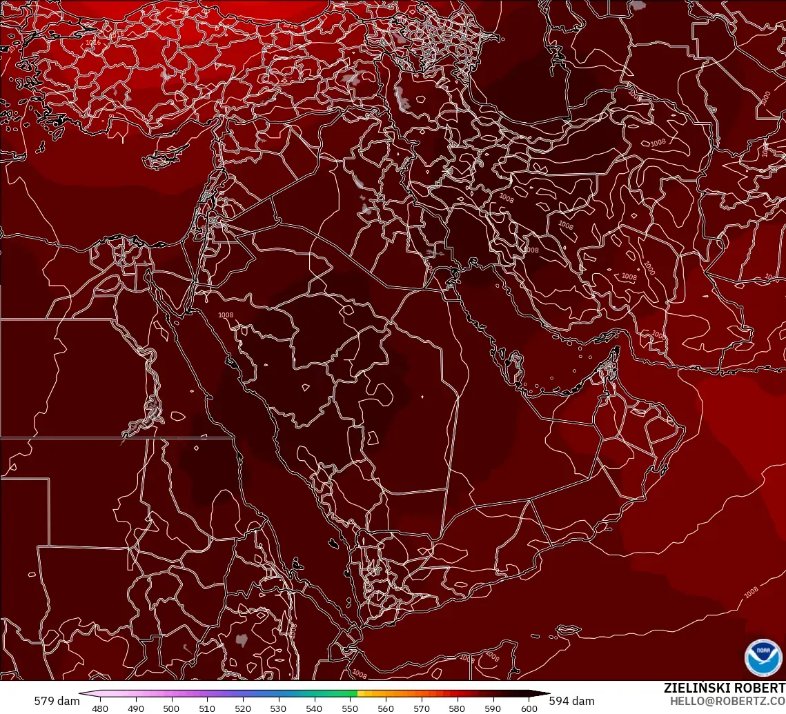 GFS model - Middle East, Geopotential height at 500hPa