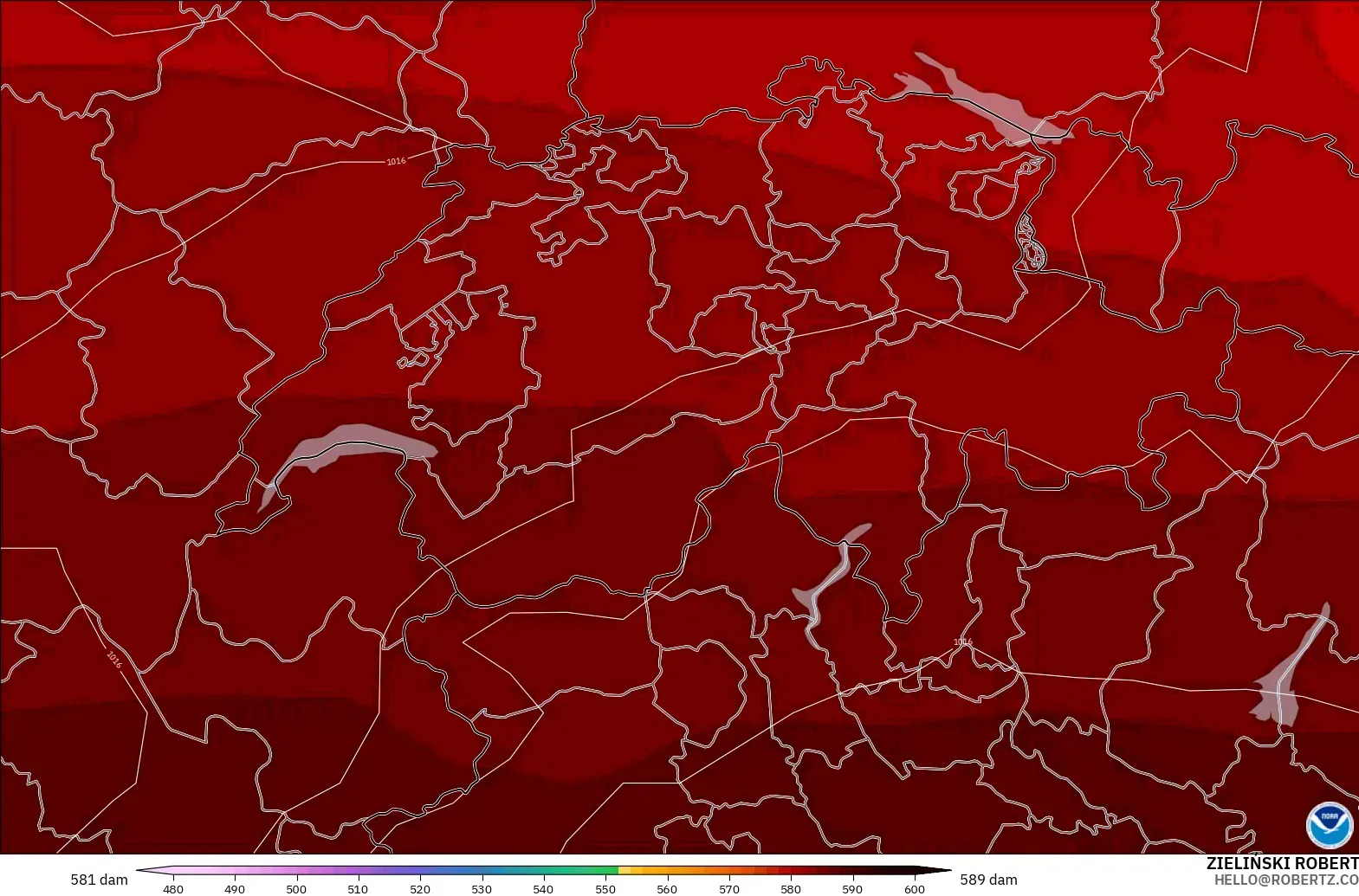 GFS model - Switzerland, Geopotential height at 500hPa