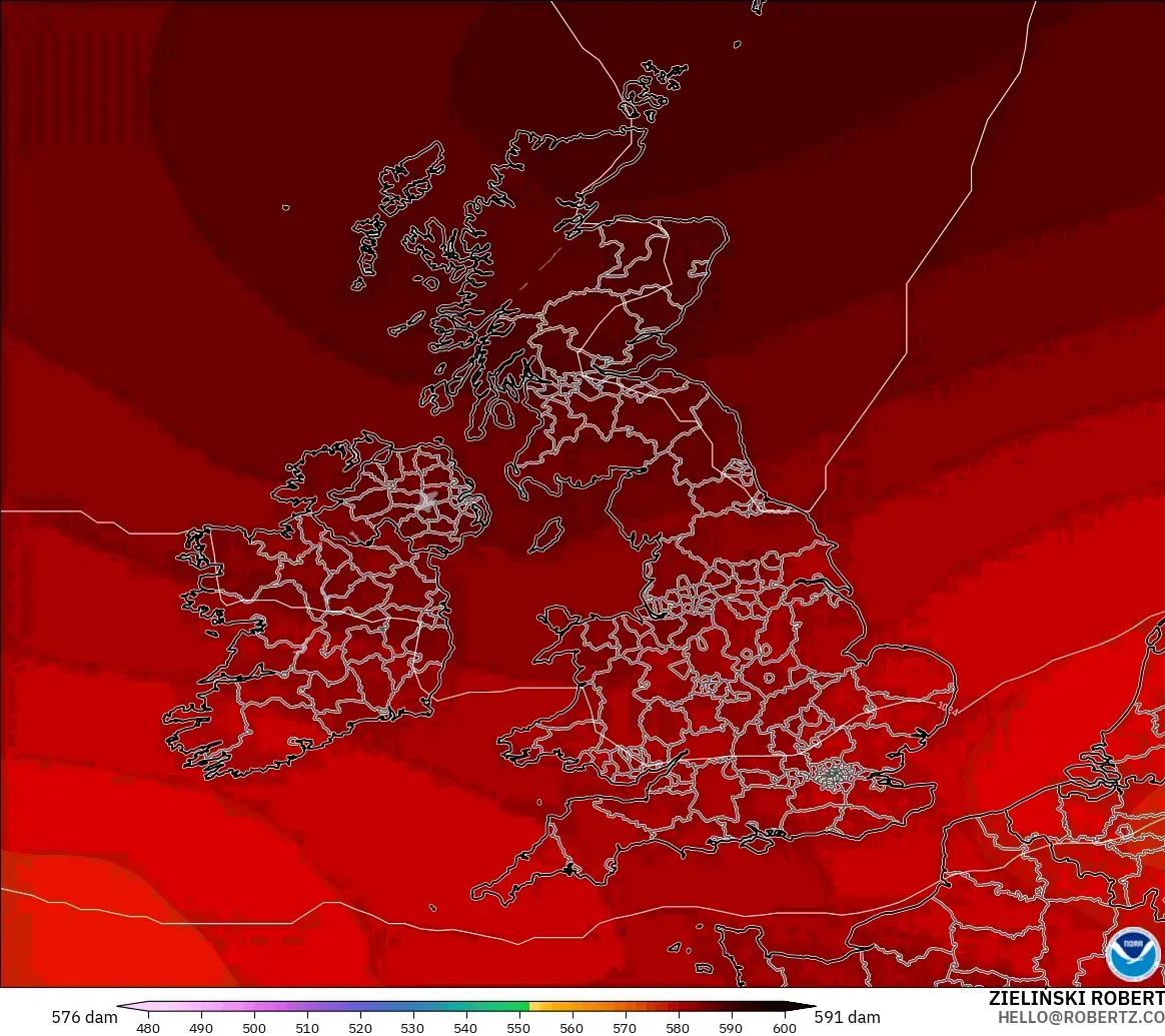 GFS model - United Kingdom, Geopotential height at 500hPa