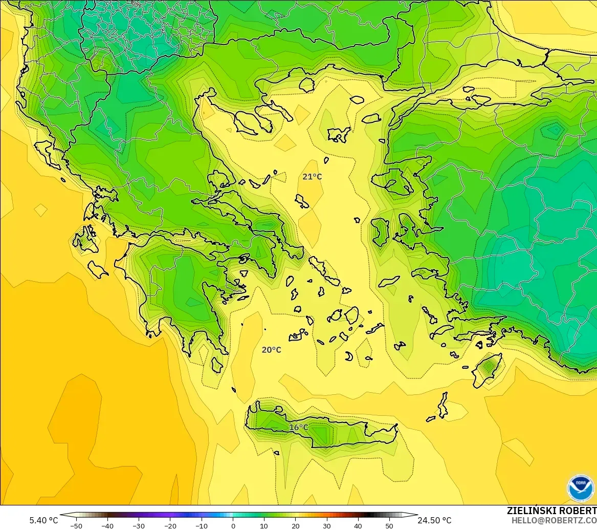 GFS model - Greece, Dewpoint at 2m