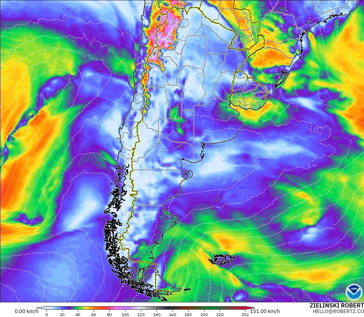 GFS model - Argentina, Wind Gusts