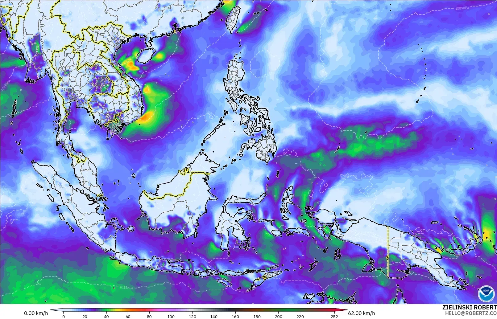 GFS model - South East Asia, Wind Gusts