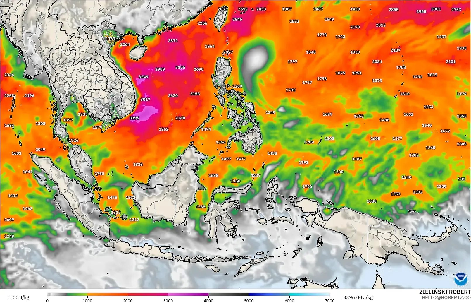 GFS model - South East Asia, CAPE
