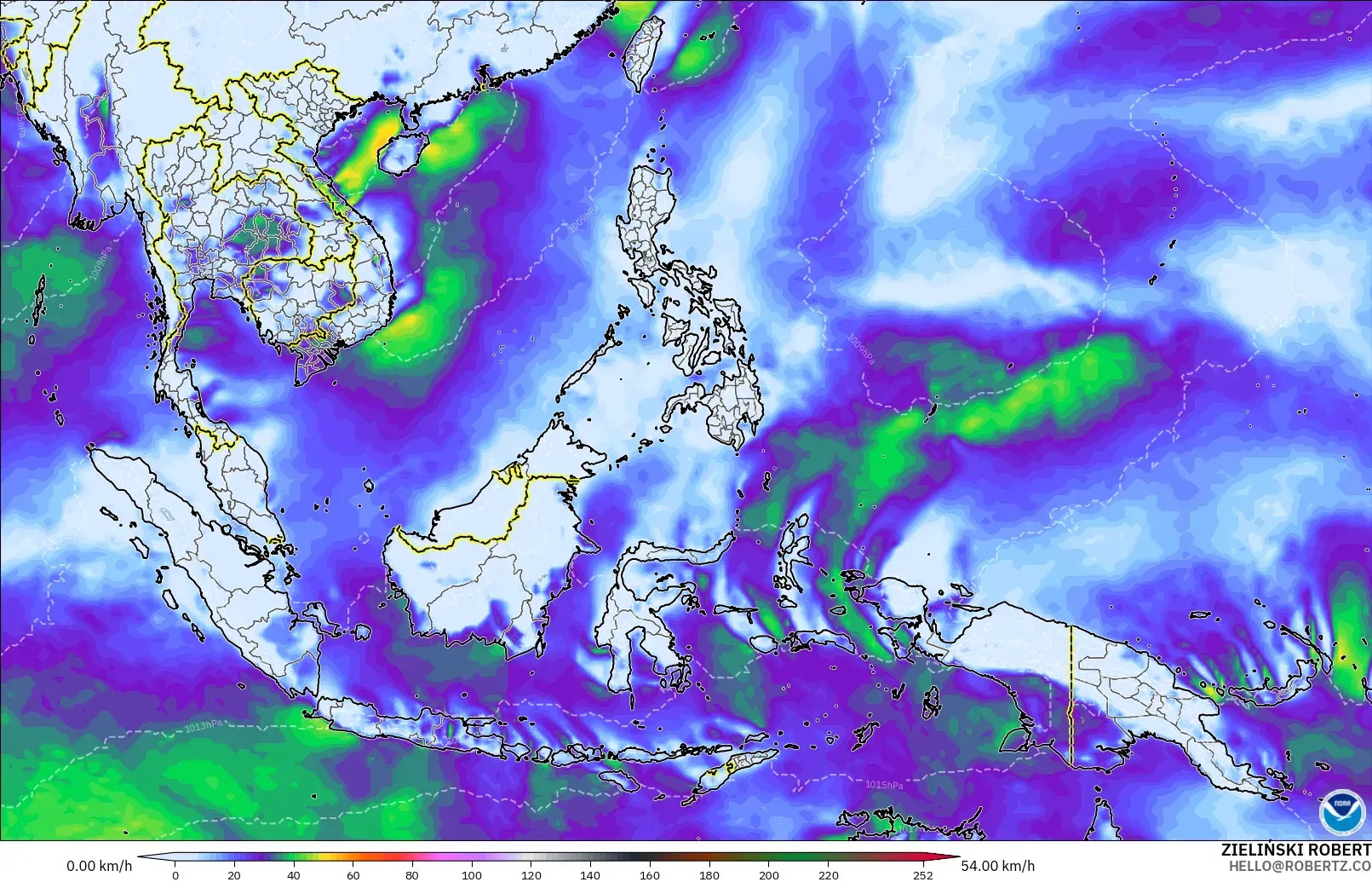 GFS model - South East Asia, Wind Gusts Peak