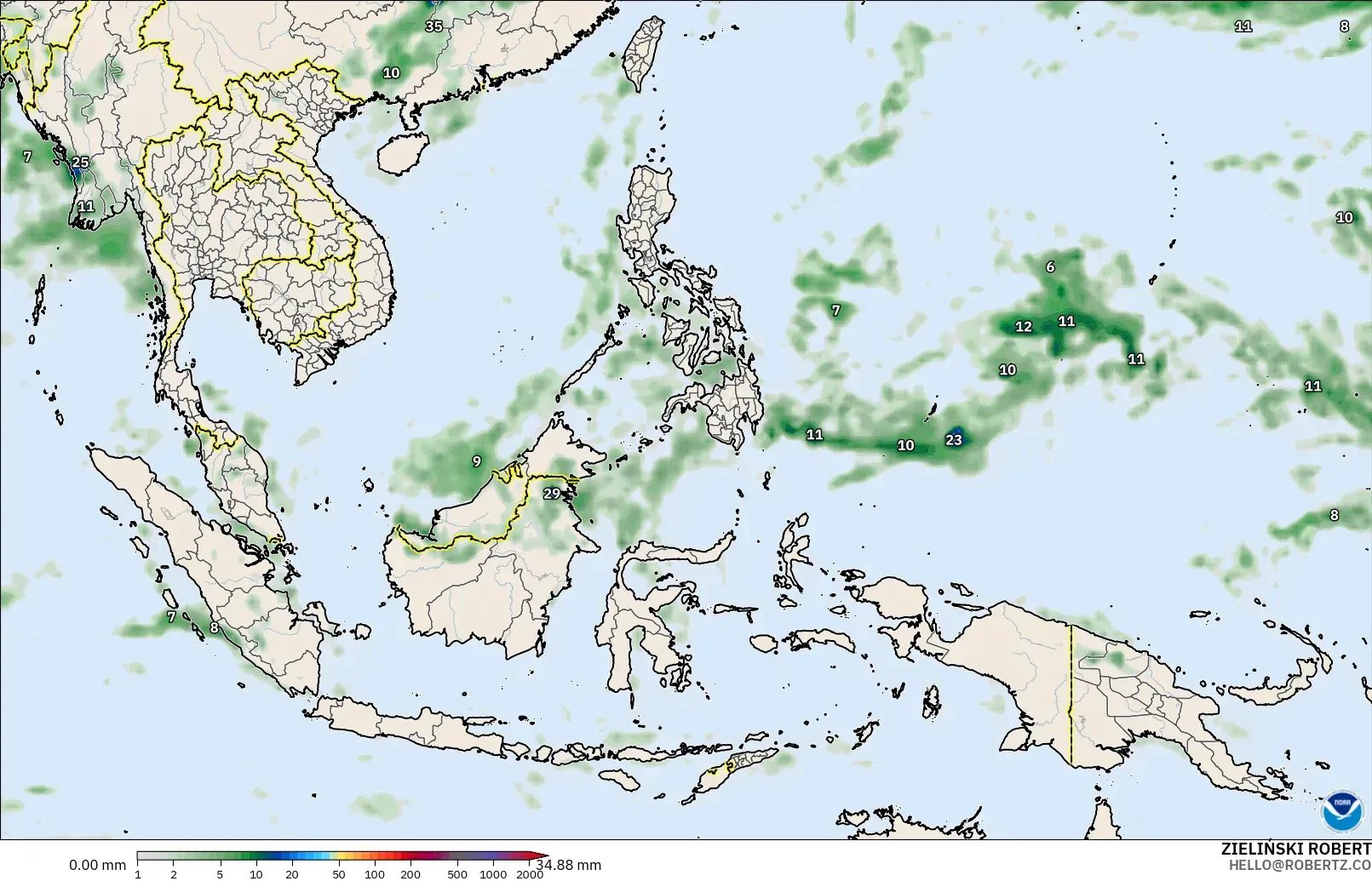 GFS model - South East Asia, Precipitation Accumulation