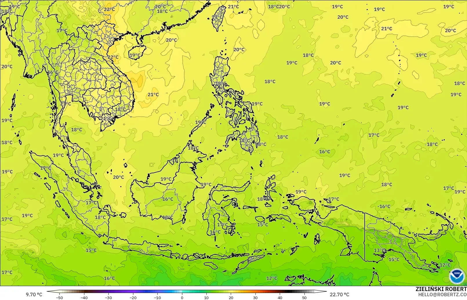 GFS model - South East Asia, Temperature at 850hPa