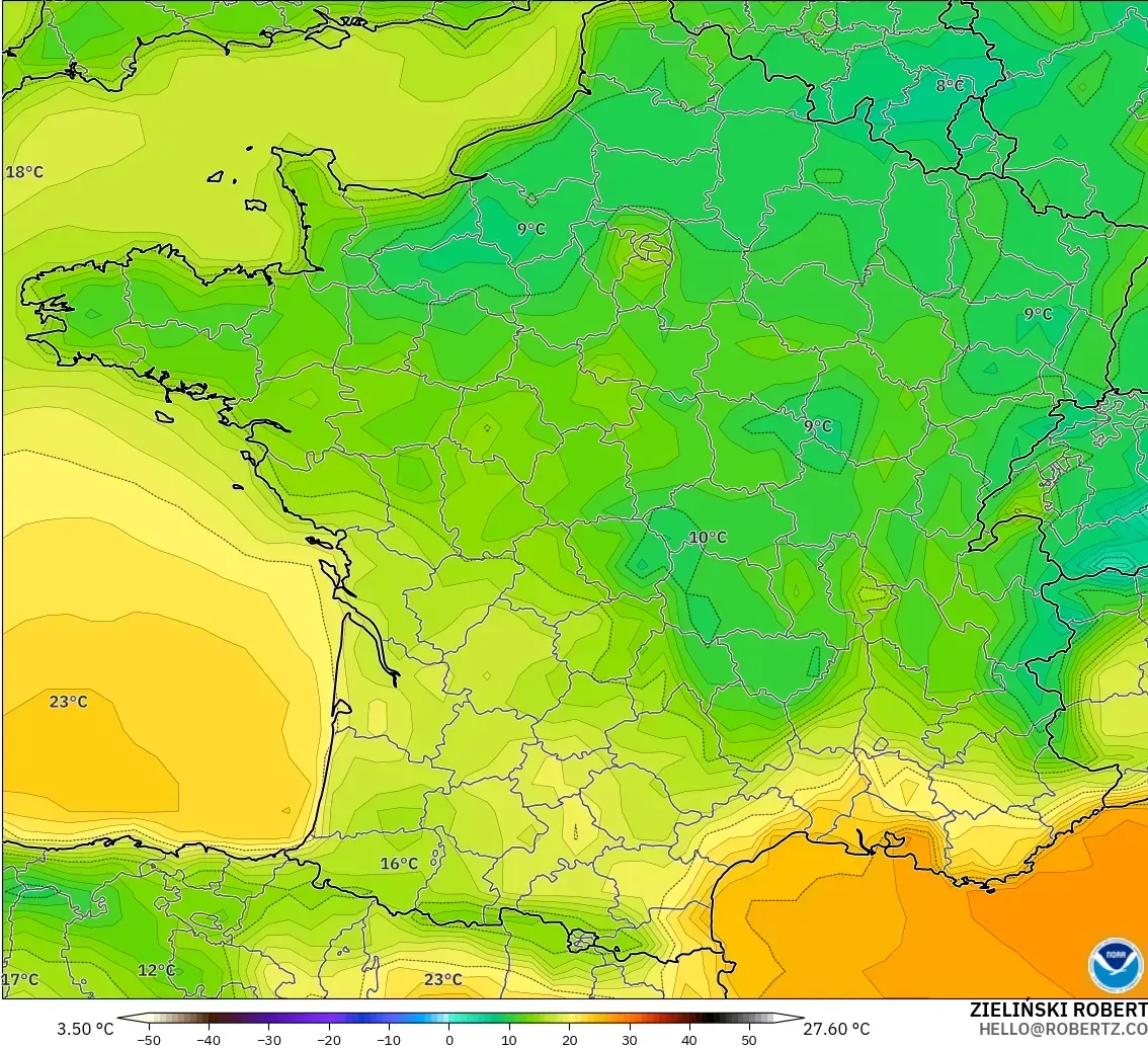 GFS model - France, Temperature at 2m