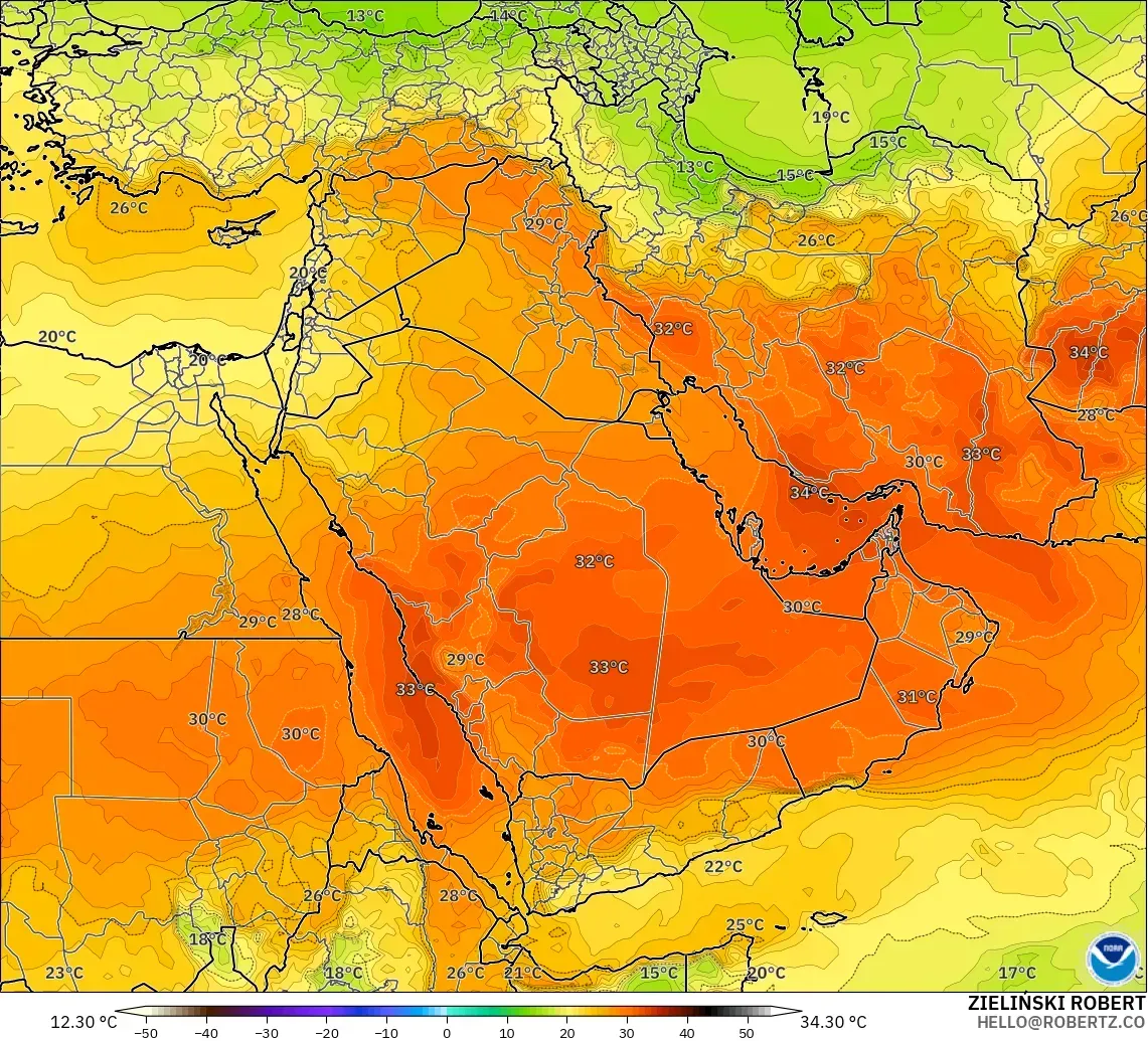 GFS model - Middle East, Temperature at 850hPa