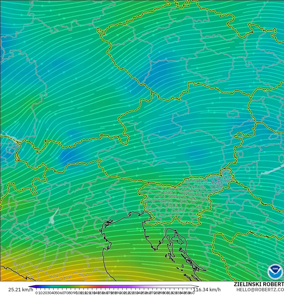 GFS model - Austria, Wind at 300hPa (jet stream)