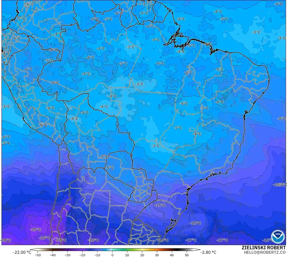 GFS model - Brazil, Temperature at 500hPa