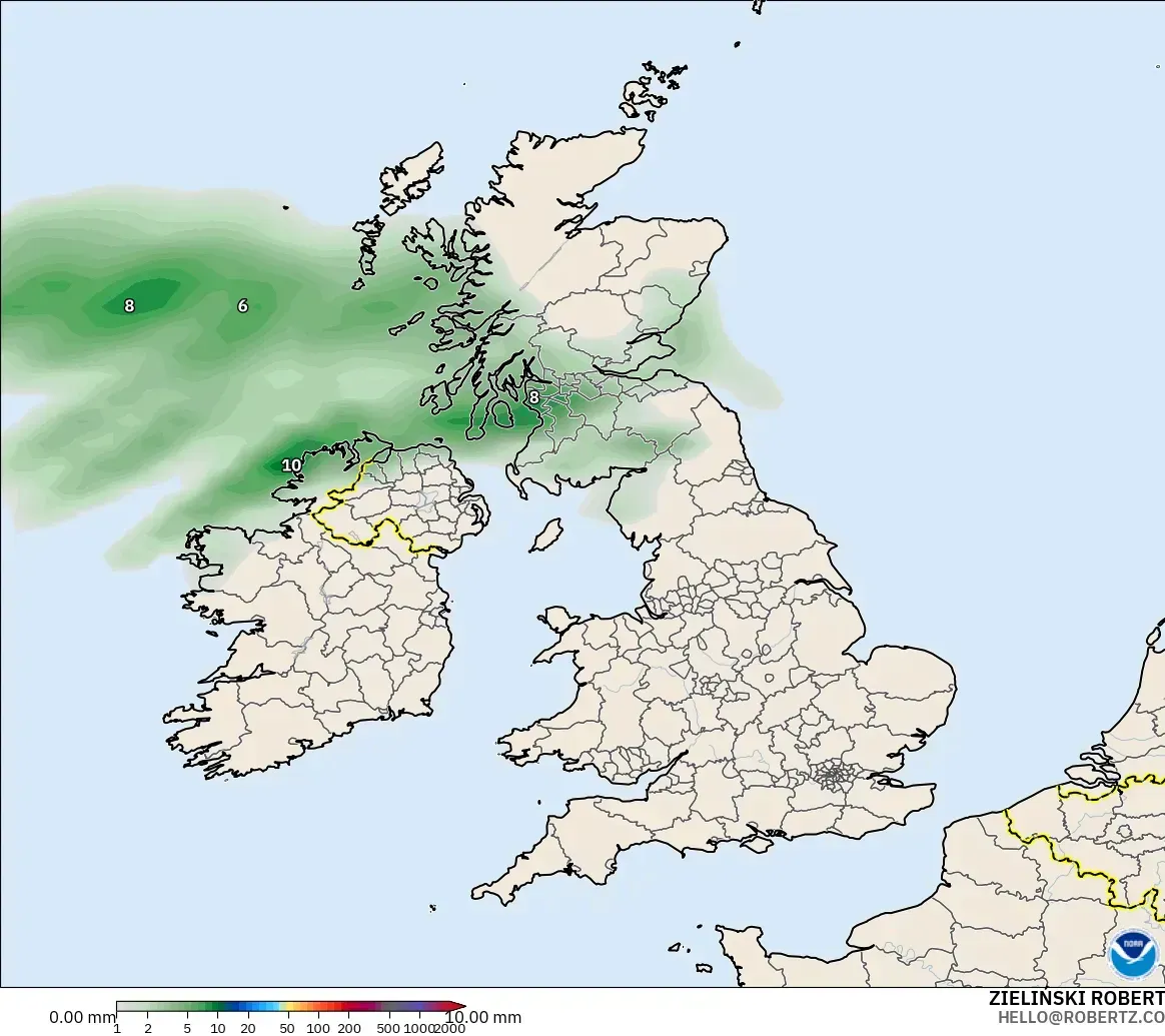 GFS model - United Kingdom, Precipitation Accumulation