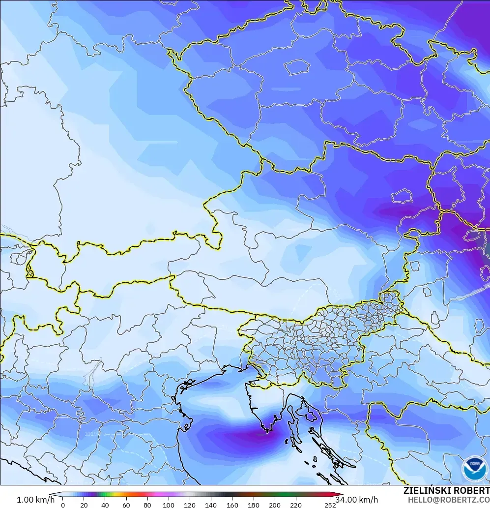 GFS model - Austria, Wind Gusts Peak