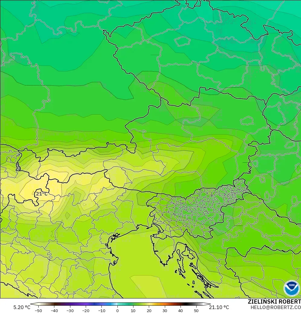 GFS model - Austria, Temperature at 850hPa