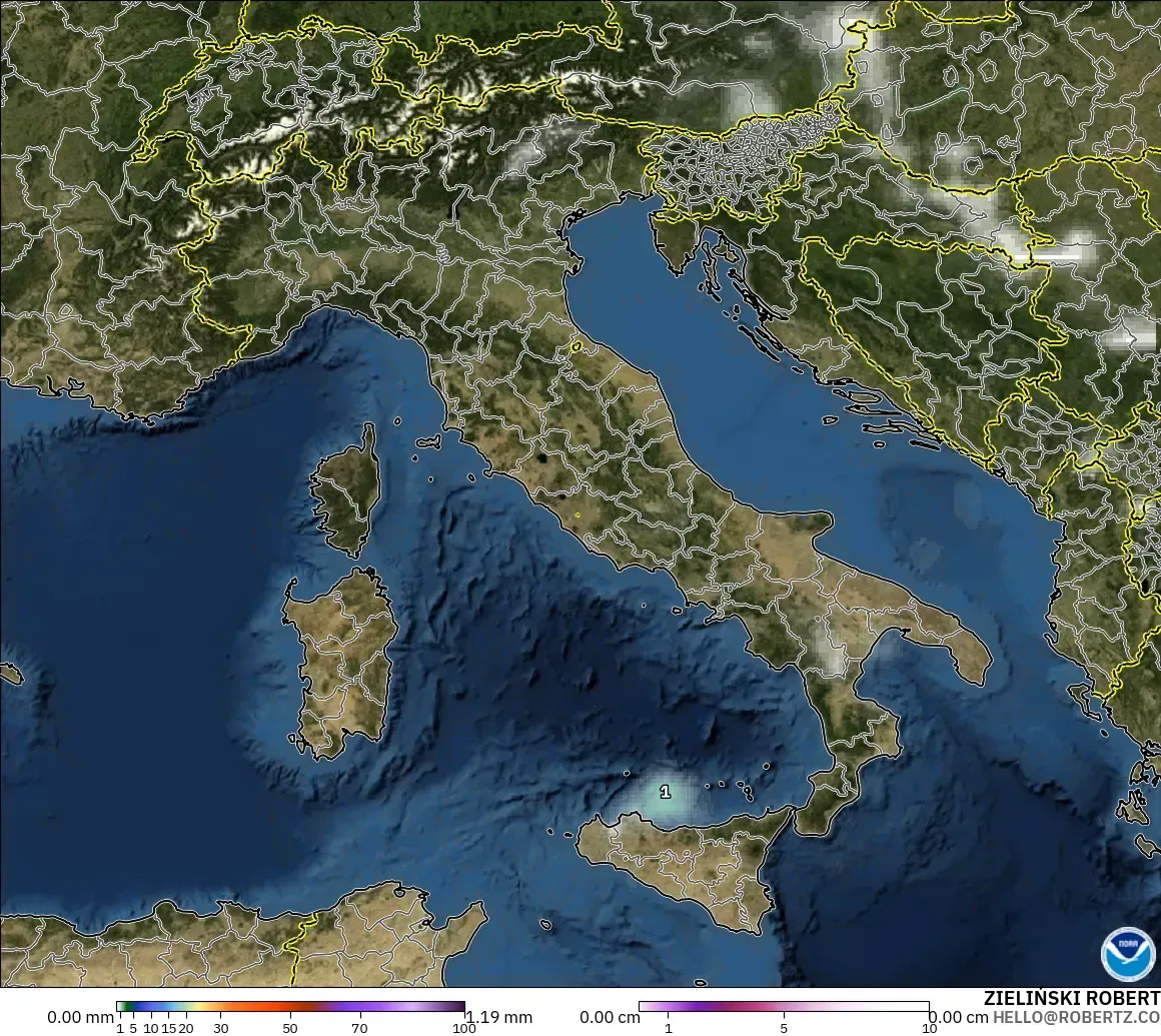 GFS model - Italy, Precipitation, Clouds, and Pressure