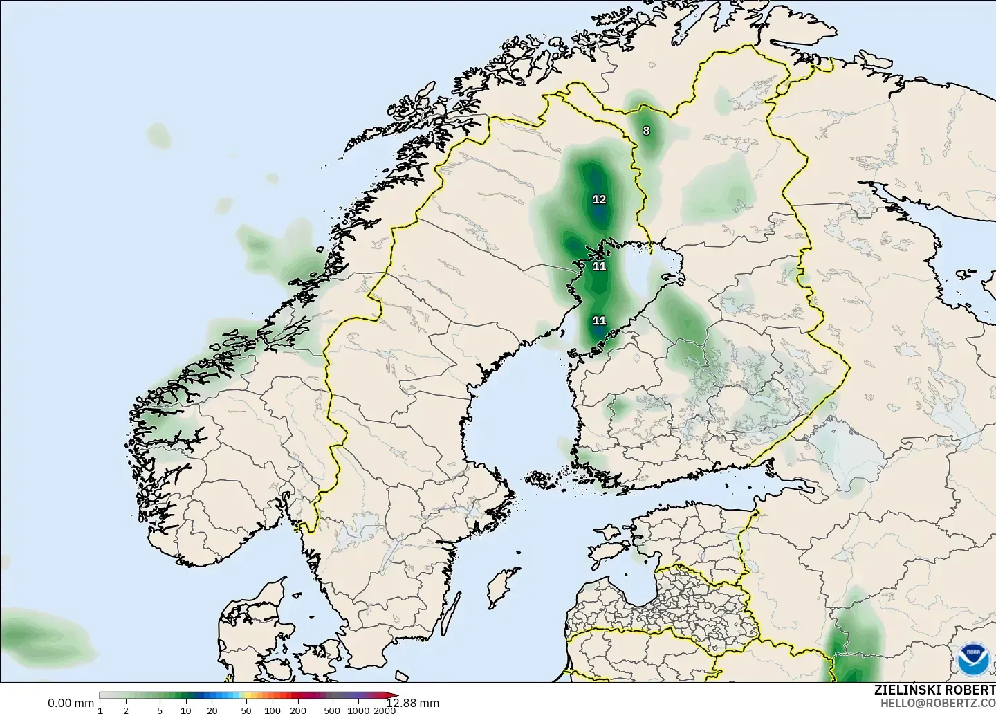 GFS model - Scandinavia, Precipitation Accumulation