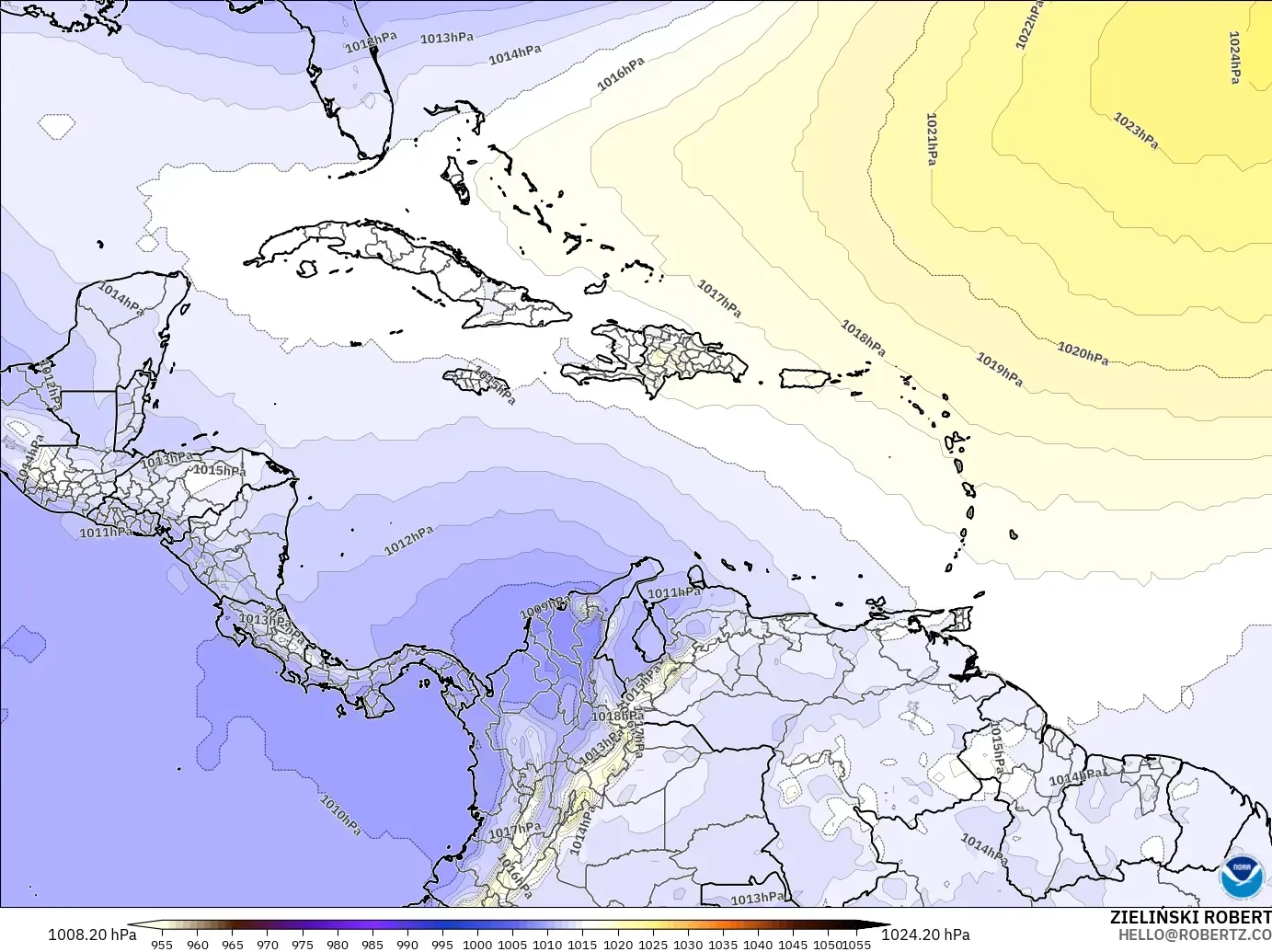 GFS model - Caribbean, Pressure