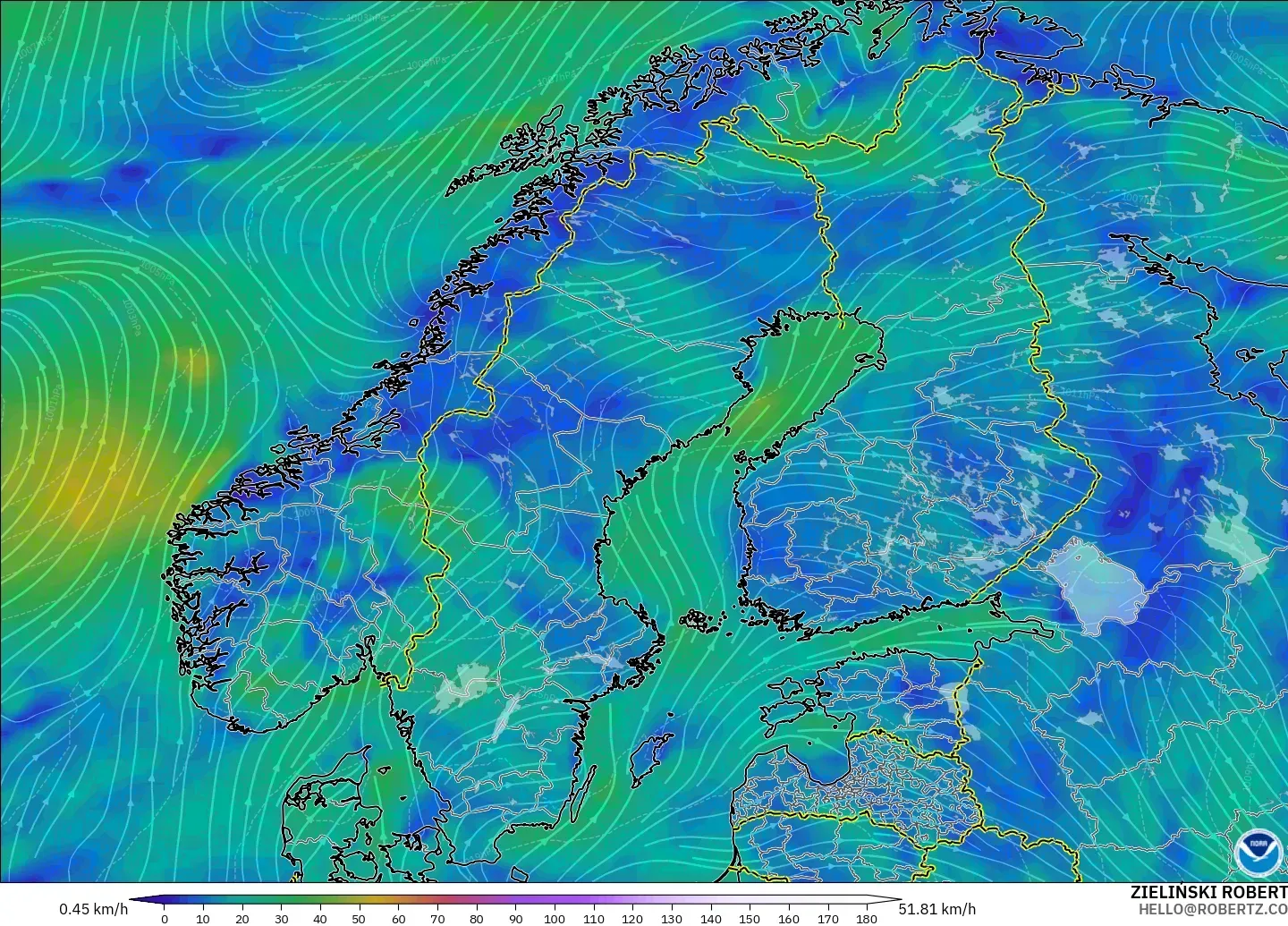 GFS model - Scandinavia, Wind at 10m
