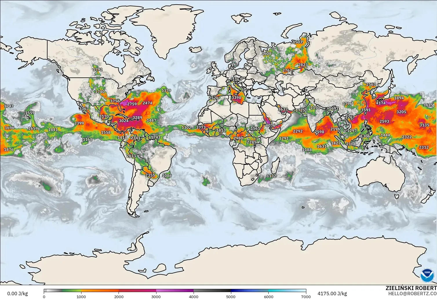 GFS model - World, CAPE