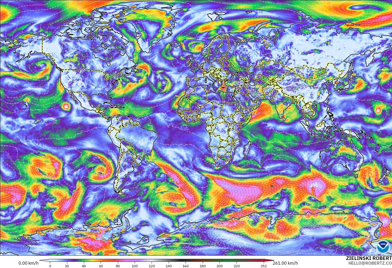 GFS model - World, Wind Gusts