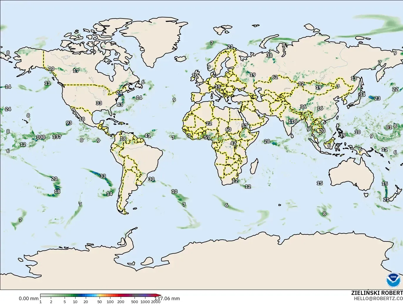 GFS model - World, Precipitation Accumulation