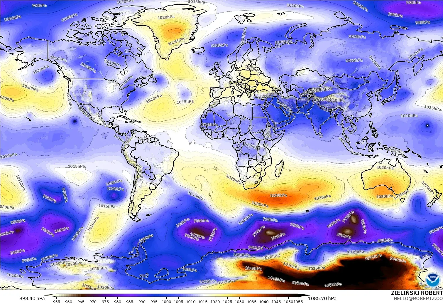 GFS model - World, Pressure