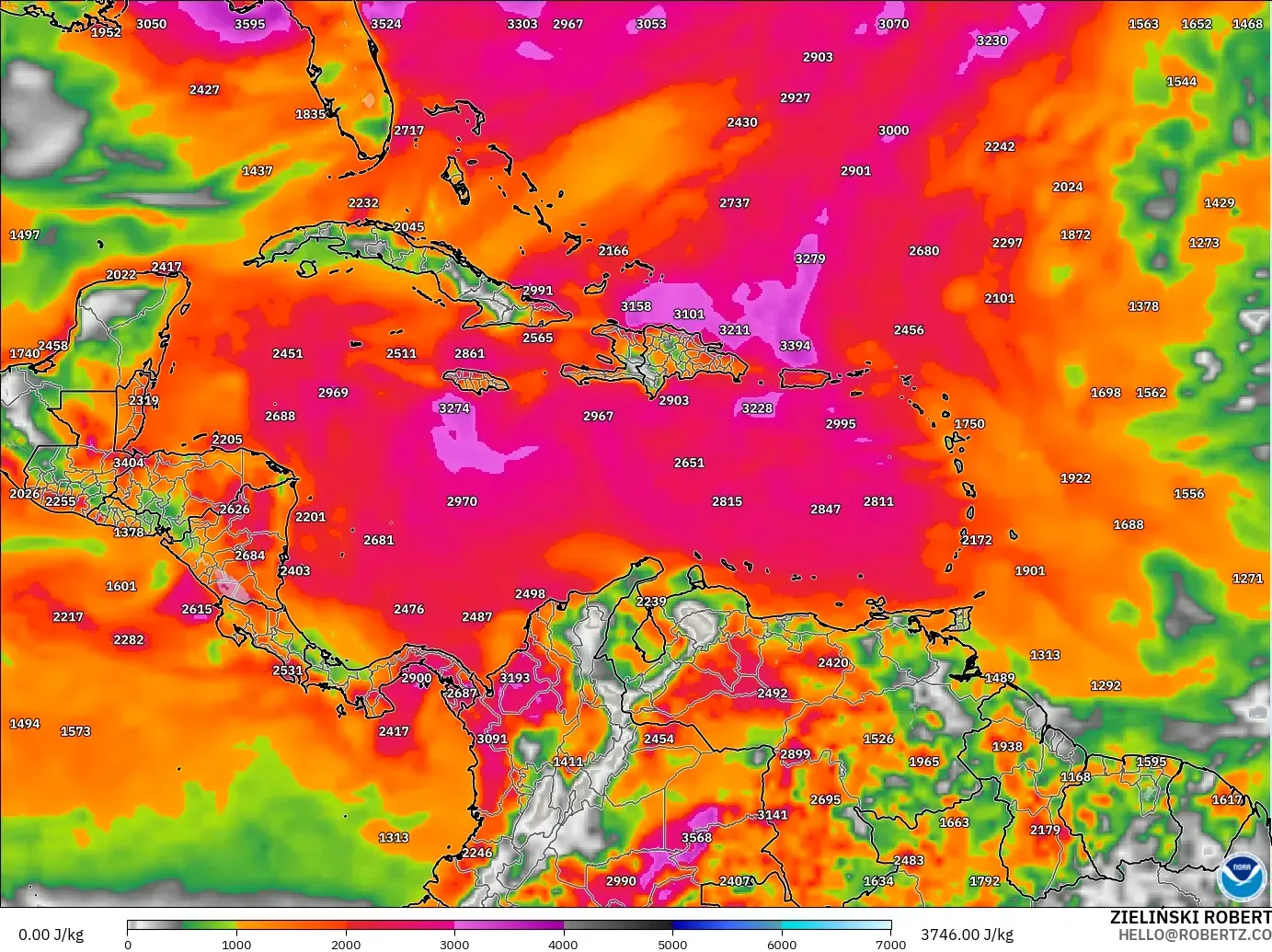 GFS model - Caribbean, CAPE