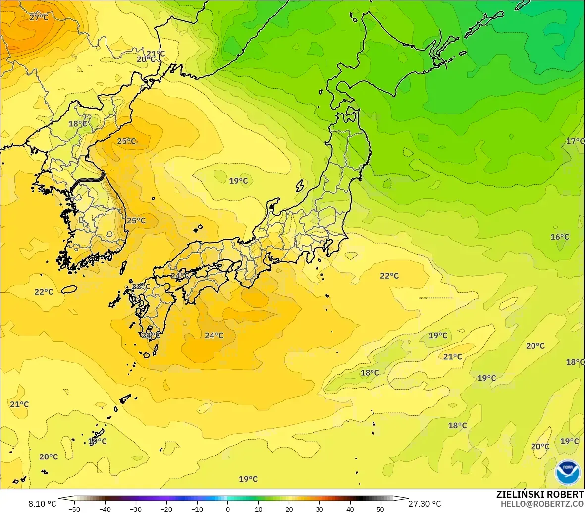 GFS model - Japan, Temperature at 850hPa