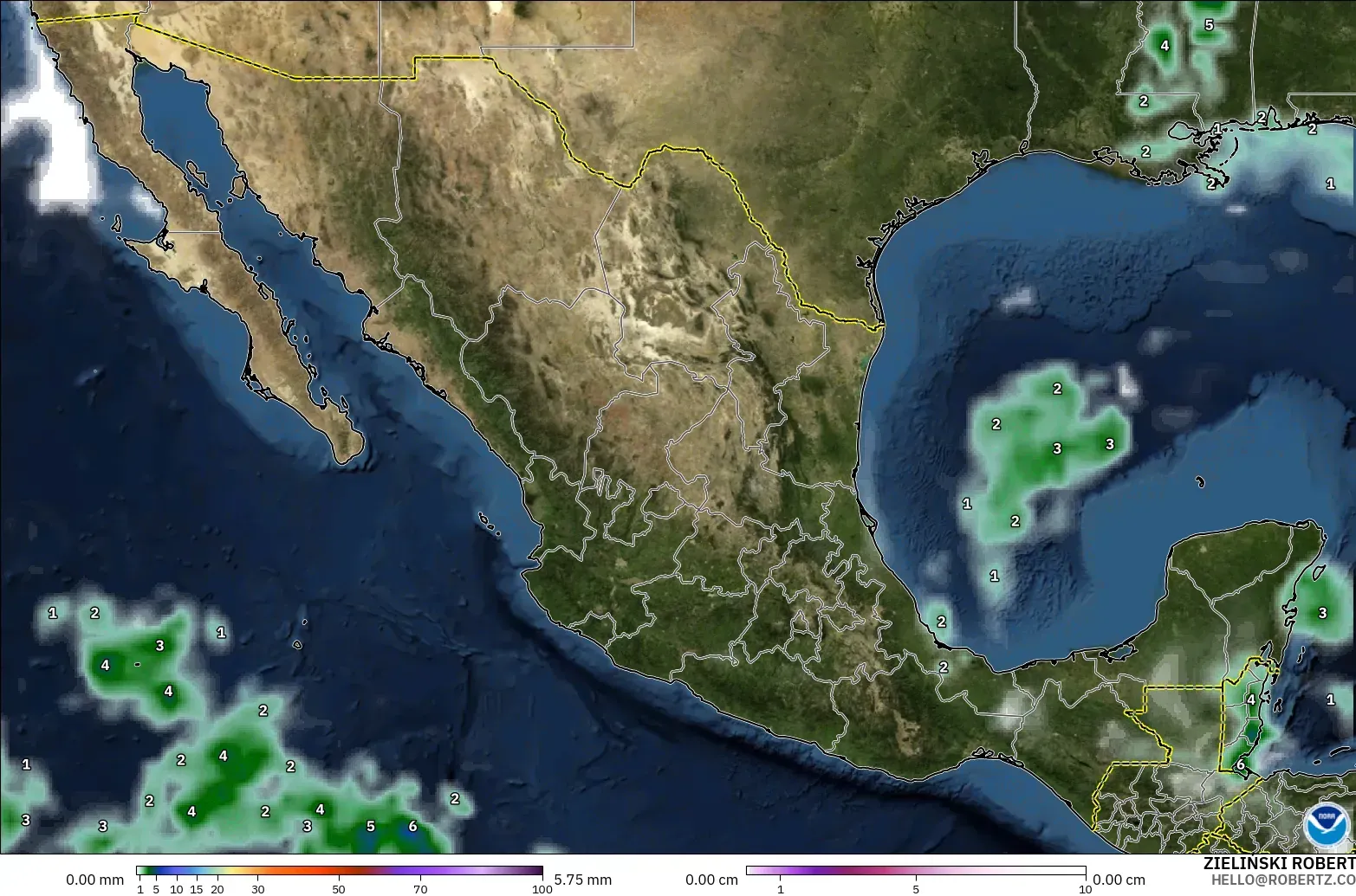 GFS model - Mexico, Precipitation, Clouds, and Pressure