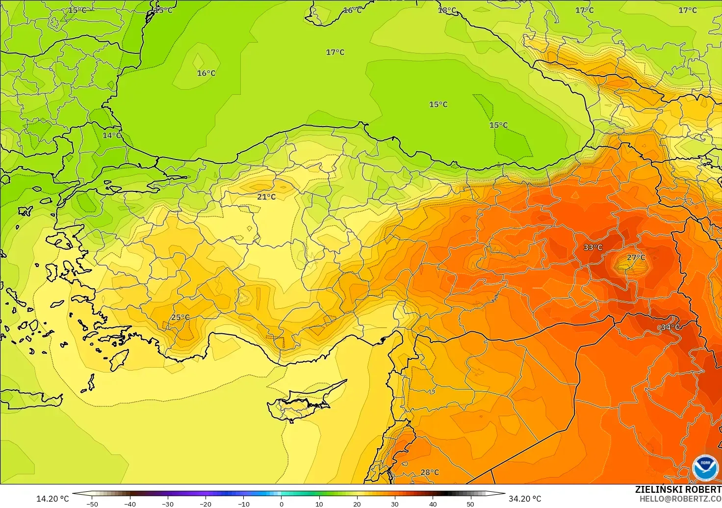 GFS model - Turkey, Temperature at 850hPa