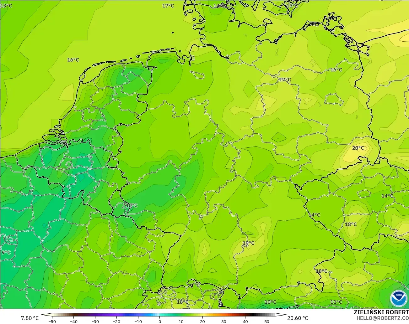 GFS model - Germany, Dewpoint at 2m
