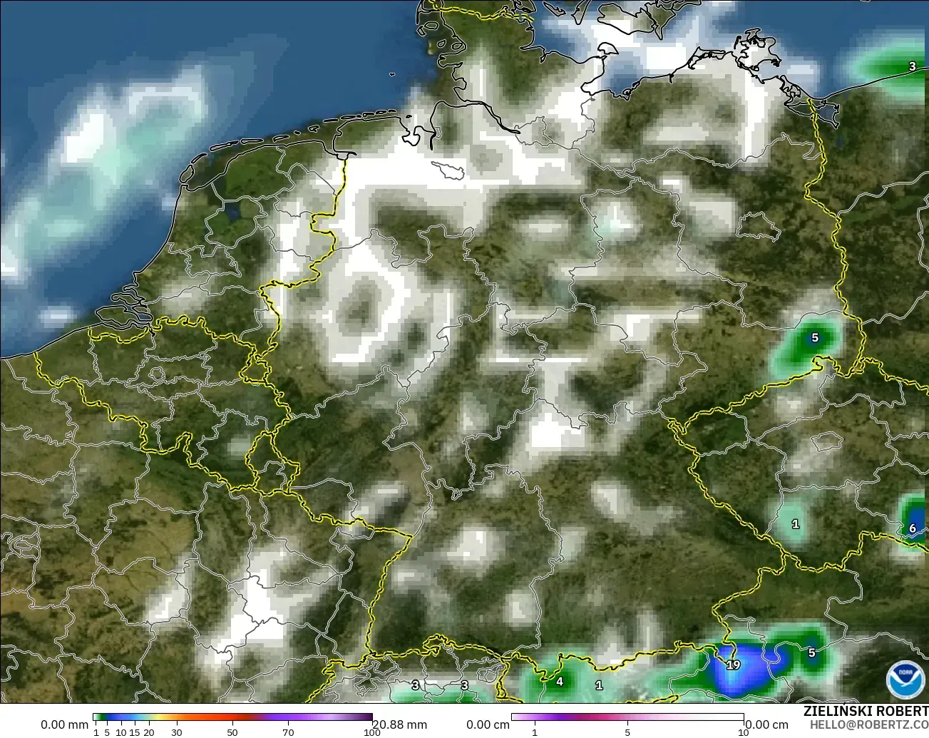 GFS model - Germany, Precipitation, Clouds, and Pressure