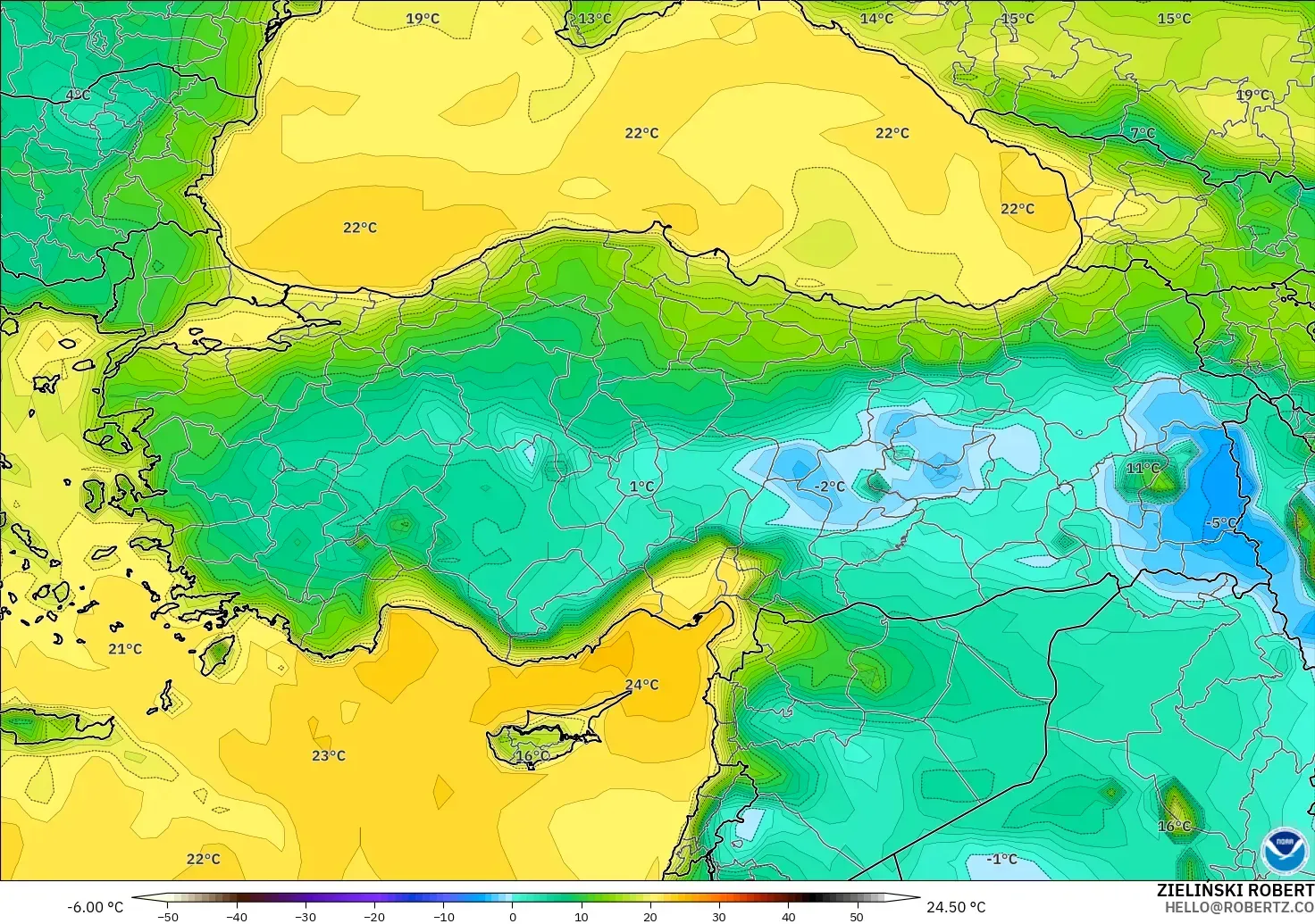 GFS model - Turkey, Dewpoint at 2m