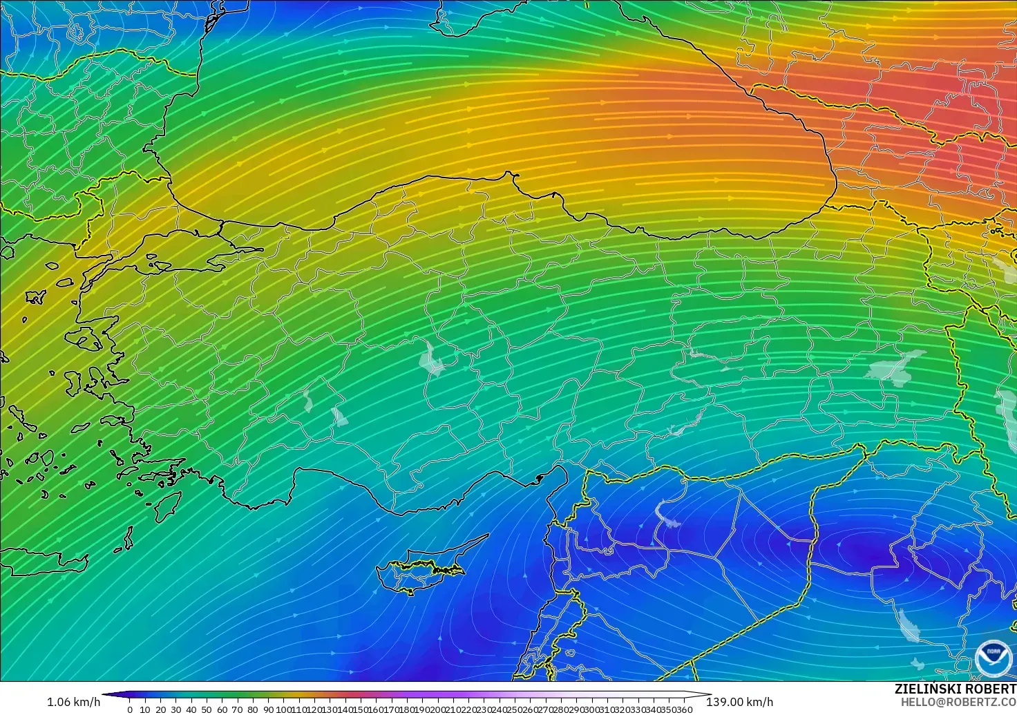 GFS model - Turkey, Wind at 300hPa (jet stream)