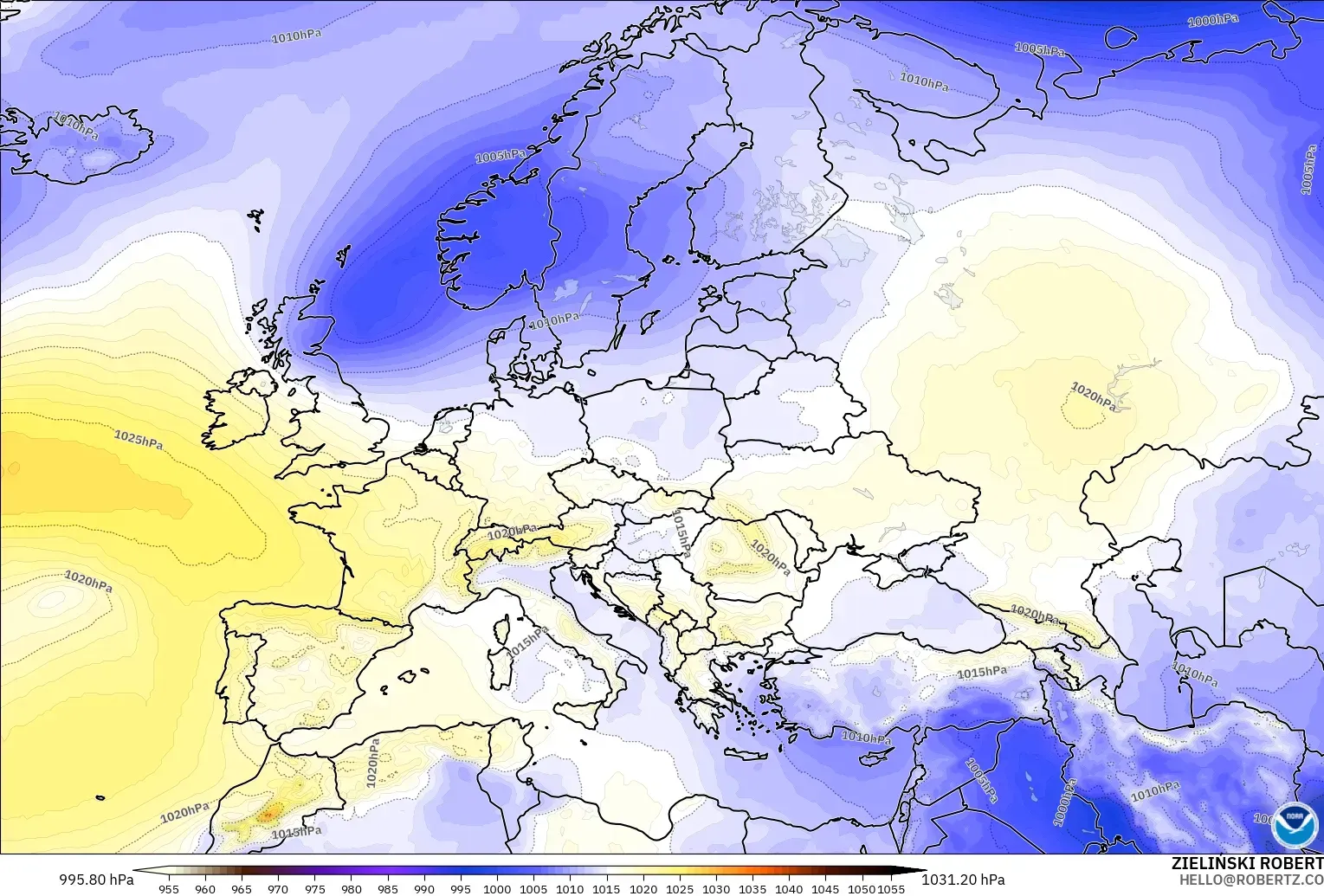 GFS model - Europe, Pressure