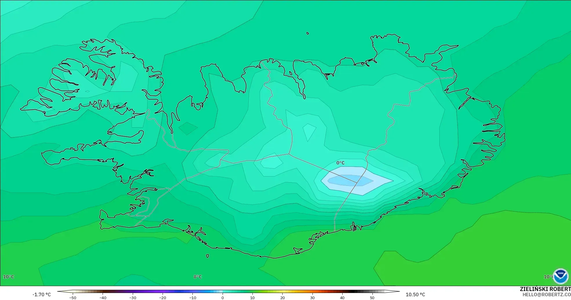 GFS model - Iceland, Dewpoint at 2m