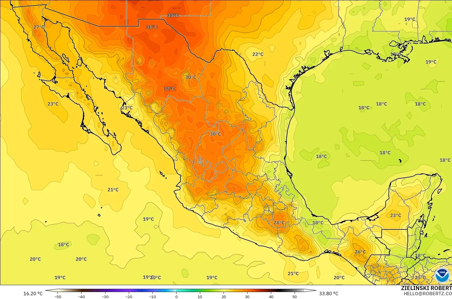GFS model - Mexico, Temperature at 850hPa