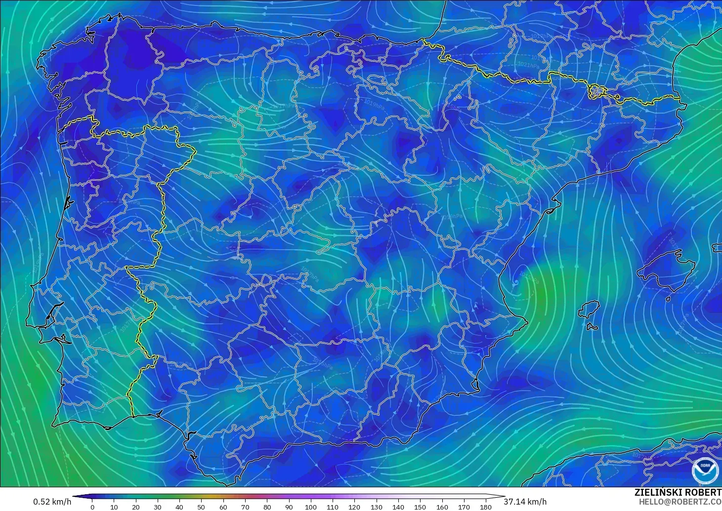 GFS model - Spain, Wind at 10m