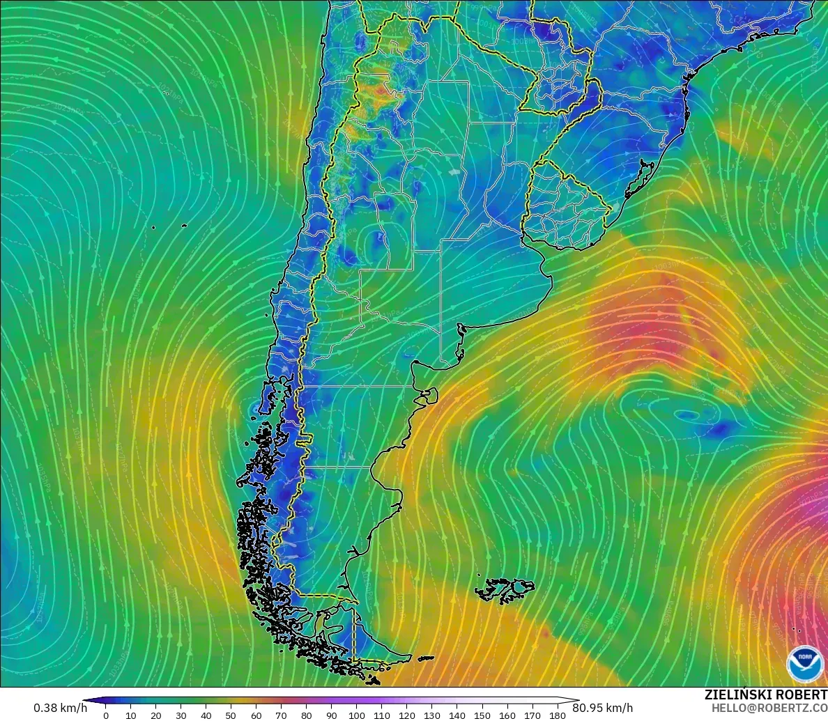 GFS model - Argentina, Wind at 10m