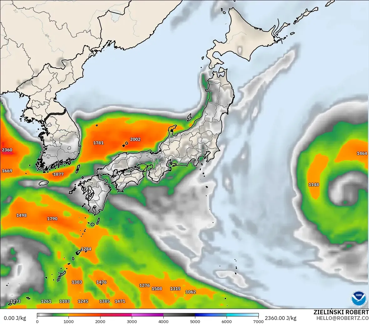 GFS model - Japan, CAPE