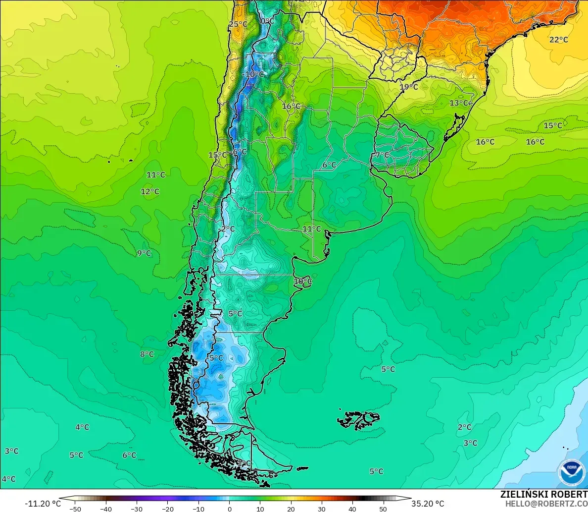 GFS model - Argentina, Temperature at 2m
