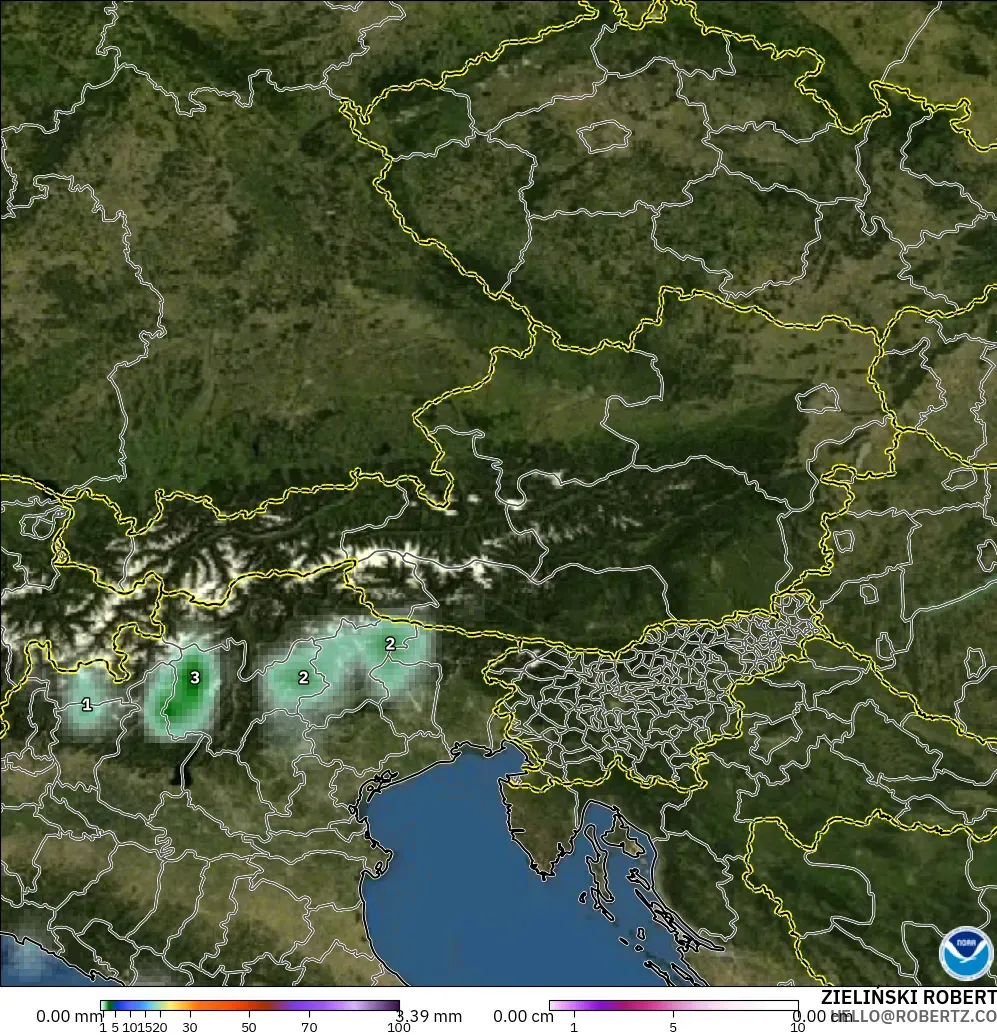GFS model - Austria, Precipitation, Clouds, and Pressure