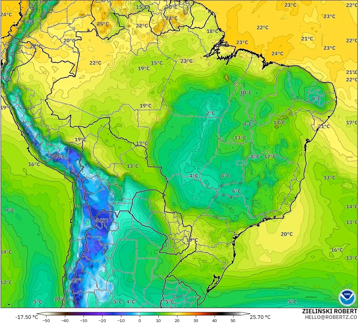 GFS model - Brazil, Dewpoint at 2m