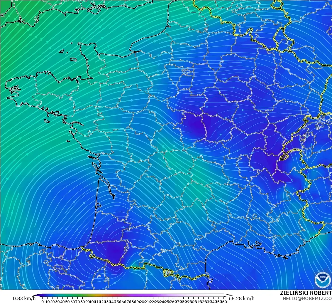 GFS model - France, Wind at 300hPa (jet stream)