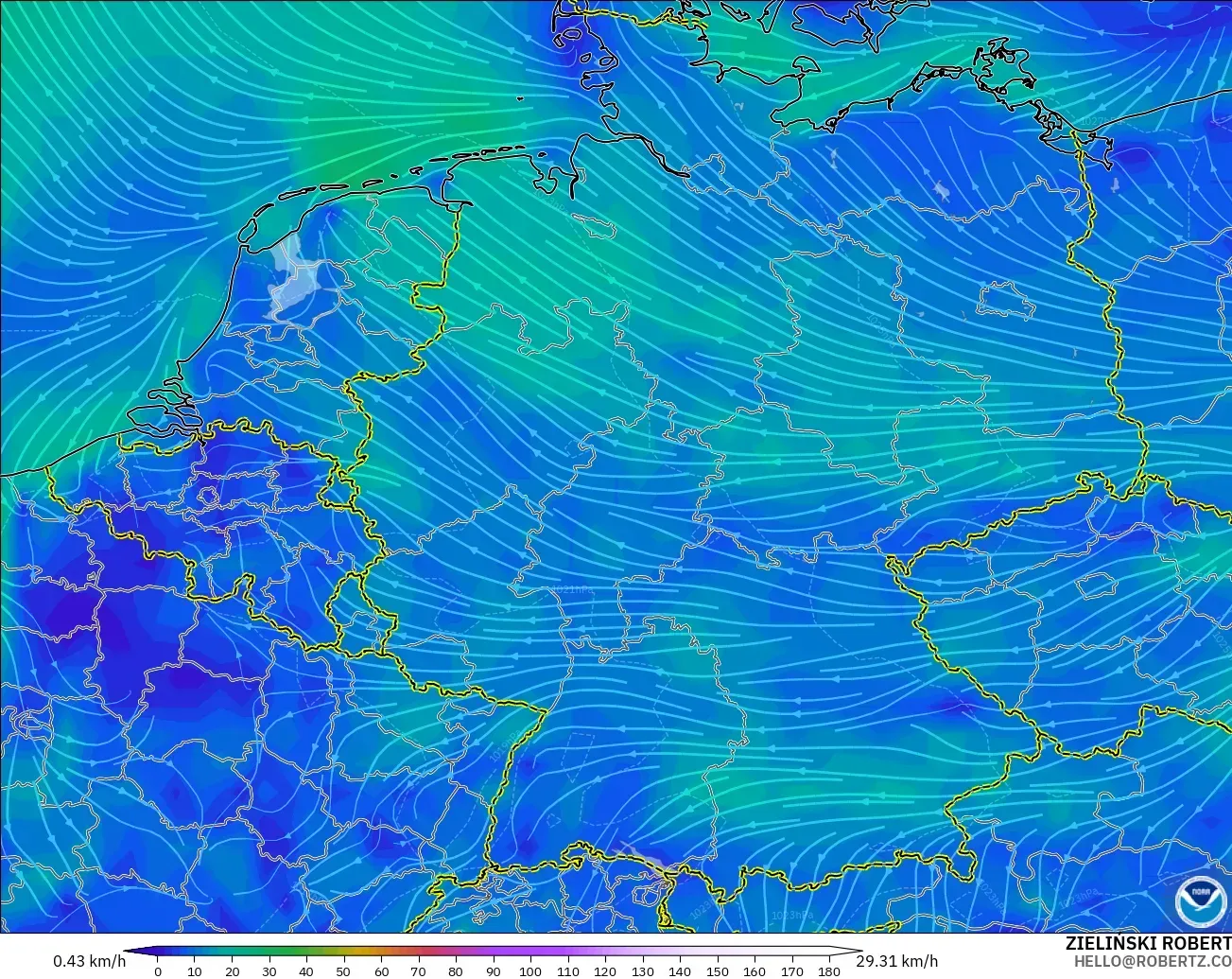 GFS model - Germany, Wind at 10m
