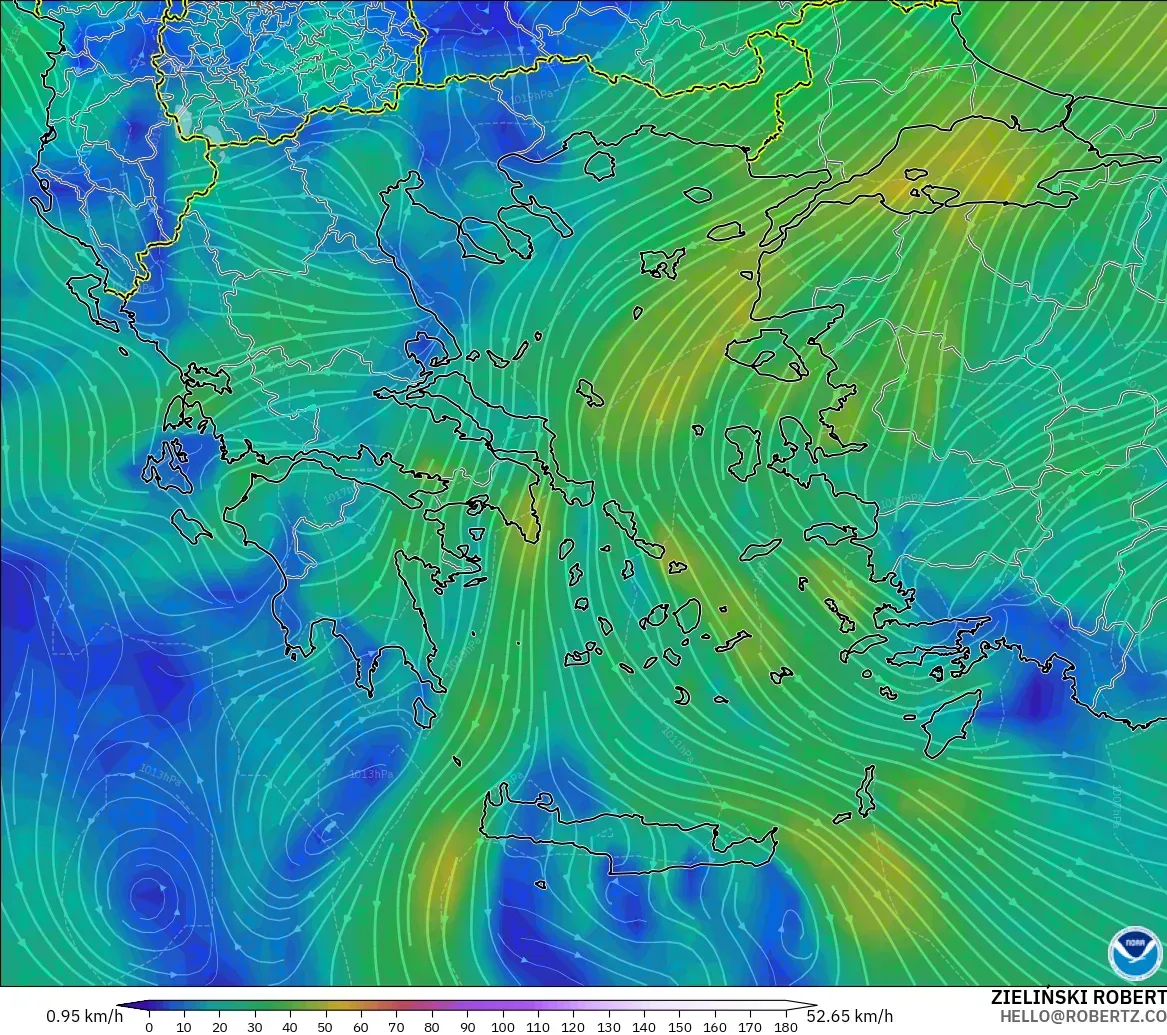 GFS model - Greece, Wind at 10m