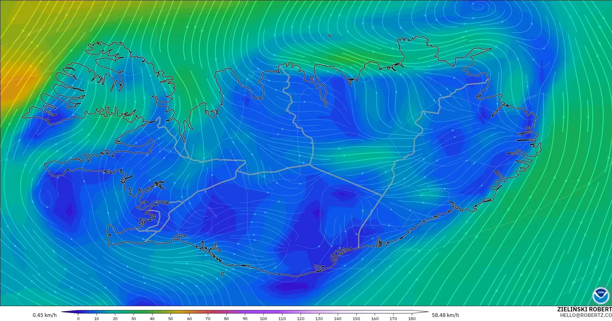 GFS model - Iceland, Wind at 10m